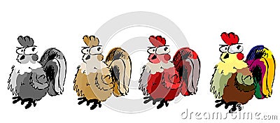 Four chicken color Vector Illustration