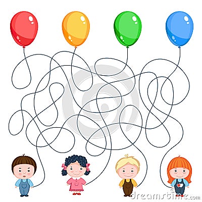 Four children hold balloons Vector Illustration