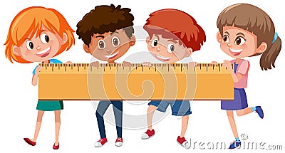 Four children holding ruler Vector Illustration