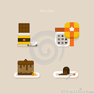 Set of icons of chocolate desserts. Vector Illustration
