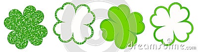 Four Clover Leafs Sparkling And Shining Green Vector Illustration