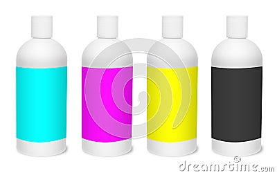Four CMYK bottle blank template red, green and blue for presentation layouts and design Stock Photo