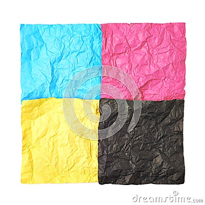 Four CMYK colored paper sheets Stock Photo