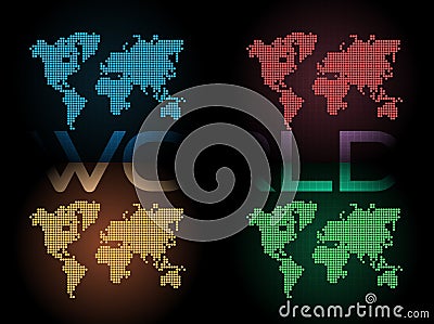 Four Color of Dotted Digital World Maps Vector Illustration