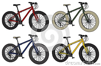 Four color fatbikes Vector Illustration