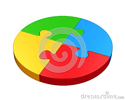 Four Color Puzzle Circle Isolated Stock Photo