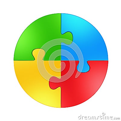 Four Color Puzzle Circle Isolated Stock Photo