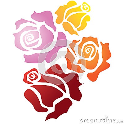 Four color roses Cartoon Illustration