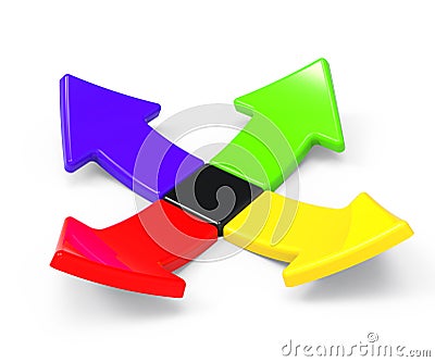 Four colored arrows. Compass concept. 3D Illustration. Stock Photo