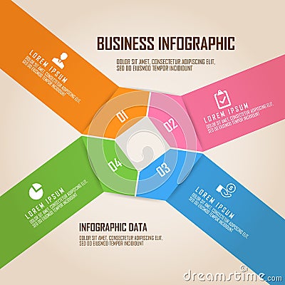 Four colored pentagon business infogrpahic with blank square on center Vector Illustration