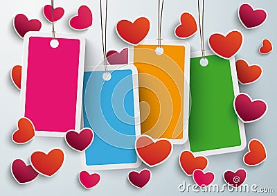 Four Colored Price Sticker Hearts PiAd Stock Photo