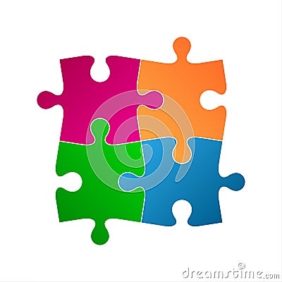 Four colored puzzle pieces, abstract symbol icon Vector Illustration