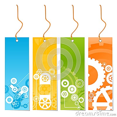 Four colored tags with technology theme on a leash Vector Illustration