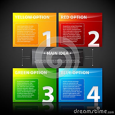 Four colorful banner, numbered from one to four, related to the main idea. Vector Illustration