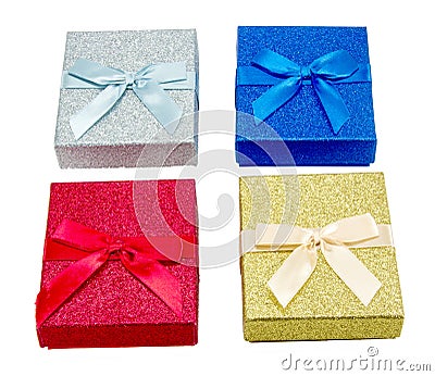 Four Colorful Christmas Gift Boxes Stock Photo