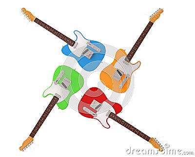 Four colorful electric guitars Stock Photo