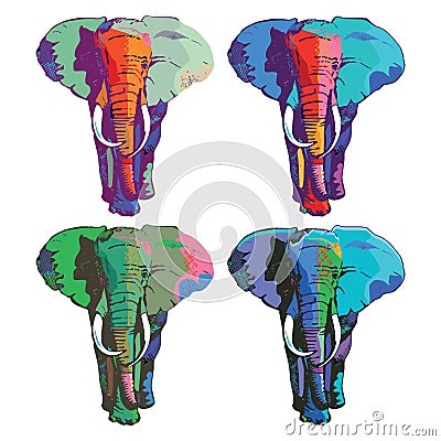 Four colorful elephants Vector Illustration