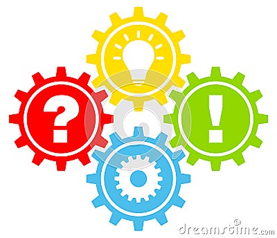 Four Colorful Gears Question Work Idea And Answer Vector Illustration