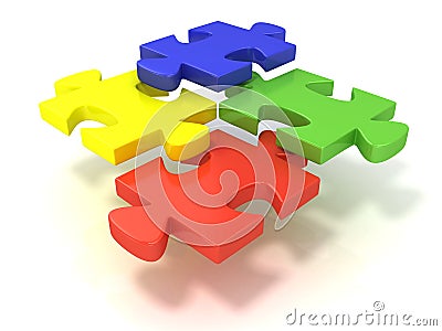 Four colorful jigsaw puzzle pieces set apart Stock Photo