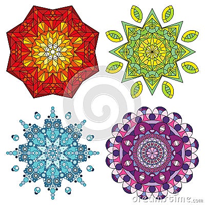 Four colorful mandalas Vector Illustration