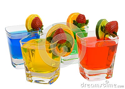 Four Colorful Mixed Drinks Stock Photo