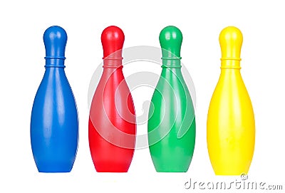 Four colorful plastic bowls Stock Photo