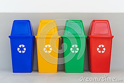 Four colorful recycle bins Stock Photo