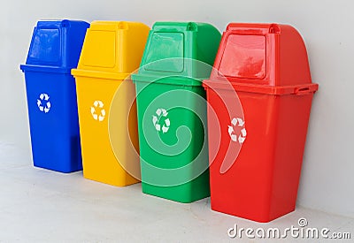 Four colorful recycle bins Stock Photo