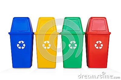 Four colorful recycle bins isolated on a white background Stock Photo