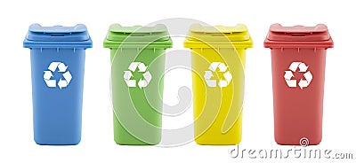Four colorful recycle bins Stock Photo
