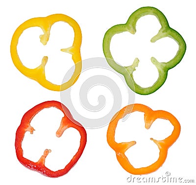 Four colorful slices of bell pepper Stock Photo