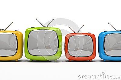 Four colorful television sets Stock Photo