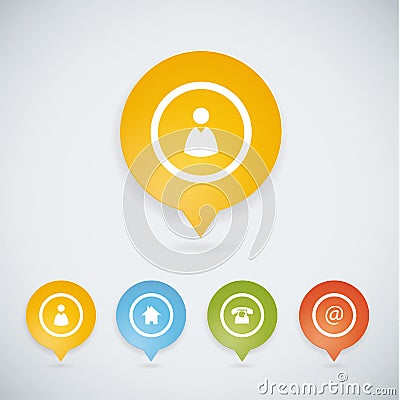 Four colorfully map pointers with four basic icons. Stock Photo