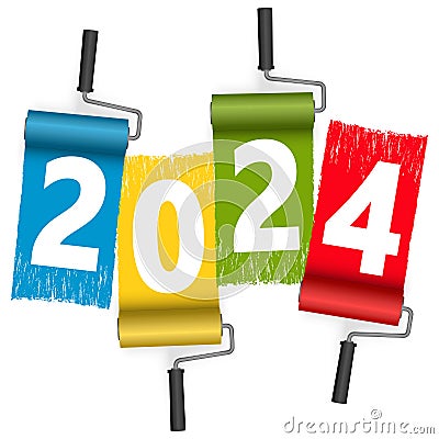 four colors paint roller concept for New Year 2024 Vector Illustration