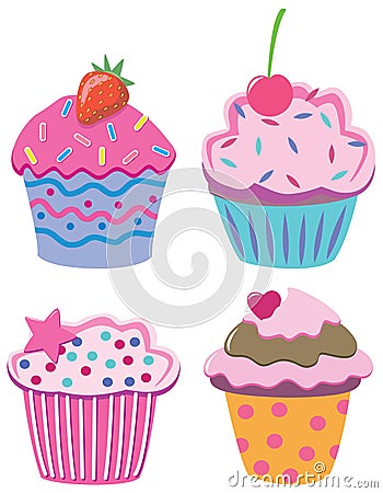 Four cupcakes Vector Illustration