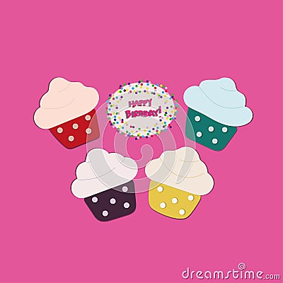 Four Cupcakes on pink background Stock Photo