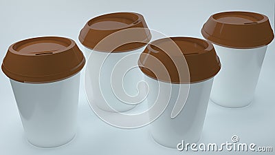 Four cups of coffee on white Cartoon Illustration