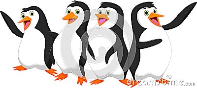 Four cute cartoon penguin Vector Illustration