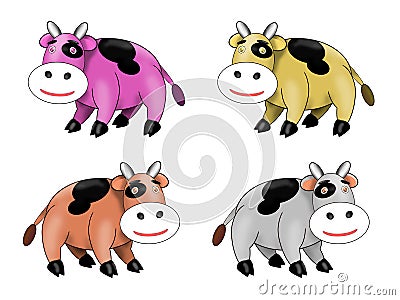 Four Cute Spotted Cow Stock Photo