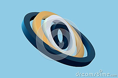 Four 3D rings rotate around a common center Vector Illustration