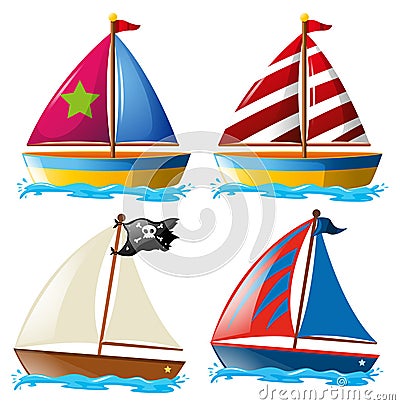 Four designs of sailboats Vector Illustration