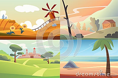 Four different beautiful scenes of nature Vector Illustration