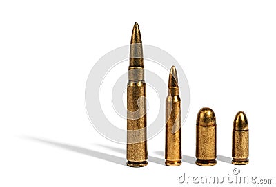 Four different bullets on white Stock Photo