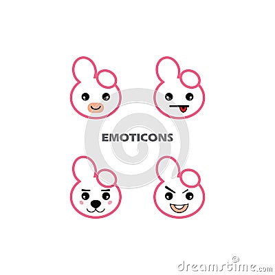Four different cartoon character emoticons in pink color Vector Illustration