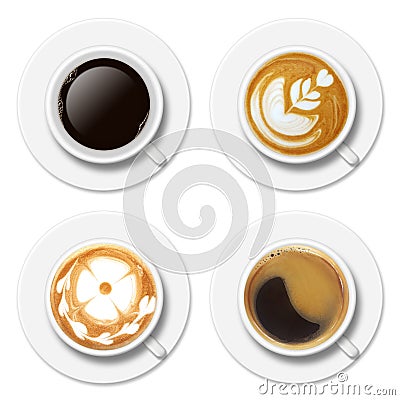 Four Different Coffee cups on the top view Stock Photo