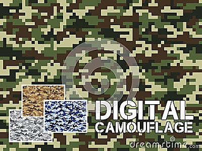 Four different colors digital camouflage military pattern for background, clothing, textile garment, wallpaper || Very easy to use Vector Illustration