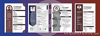 Cv Templates Collection - Resume Template - Simple design with photo - different colores Vector Eps and ai file Stock Photo