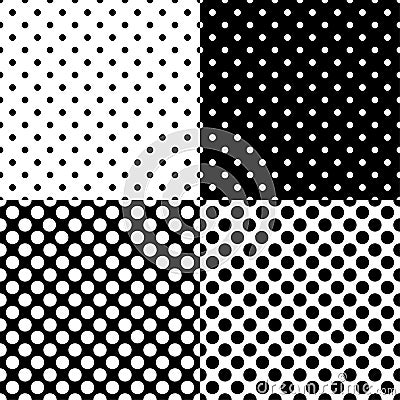 Four different seamless polka dot patterns. Vector illustration. Vector Illustration