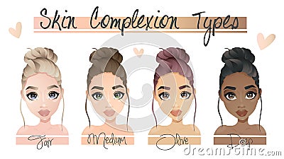 Four different skin complexion types Vector Illustration