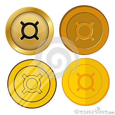 Four different style gold coin with generic currency symbol vector set Vector Illustration